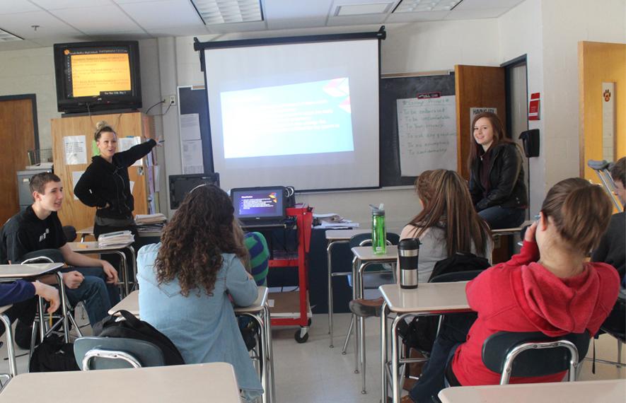 ADVOCATING SAFE SEX: Physical education teacher Tania Chrzanowski educates a junior health class on the importance of contraceptives to prevent pregnancy and STDs/STIs.