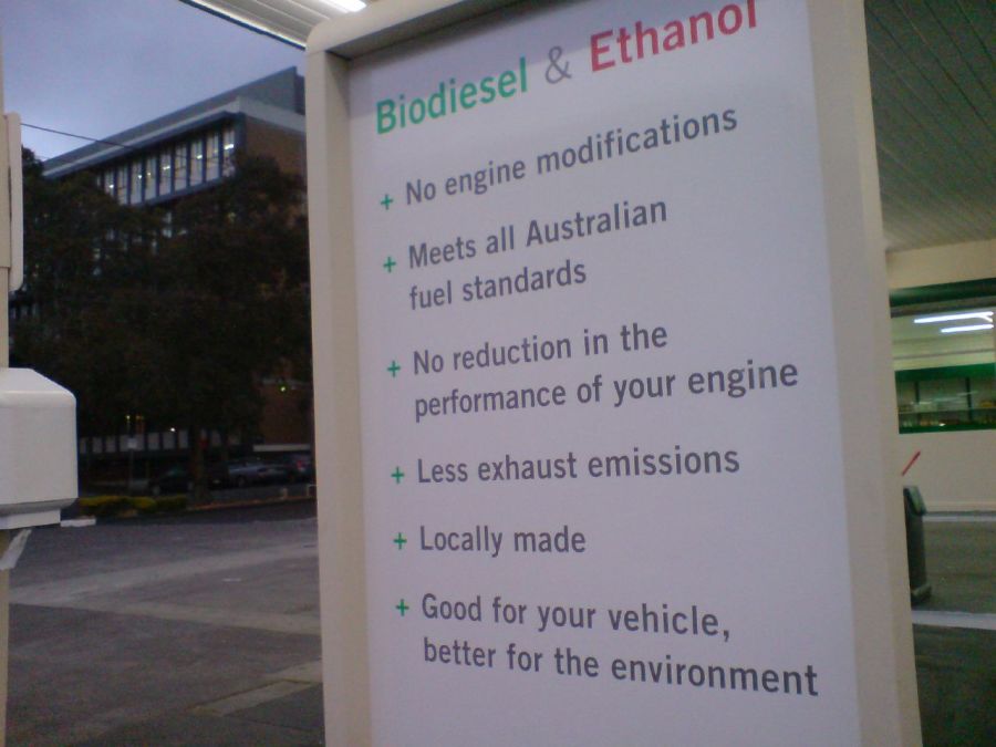 A sign showing the positive attributes of biodiesel 