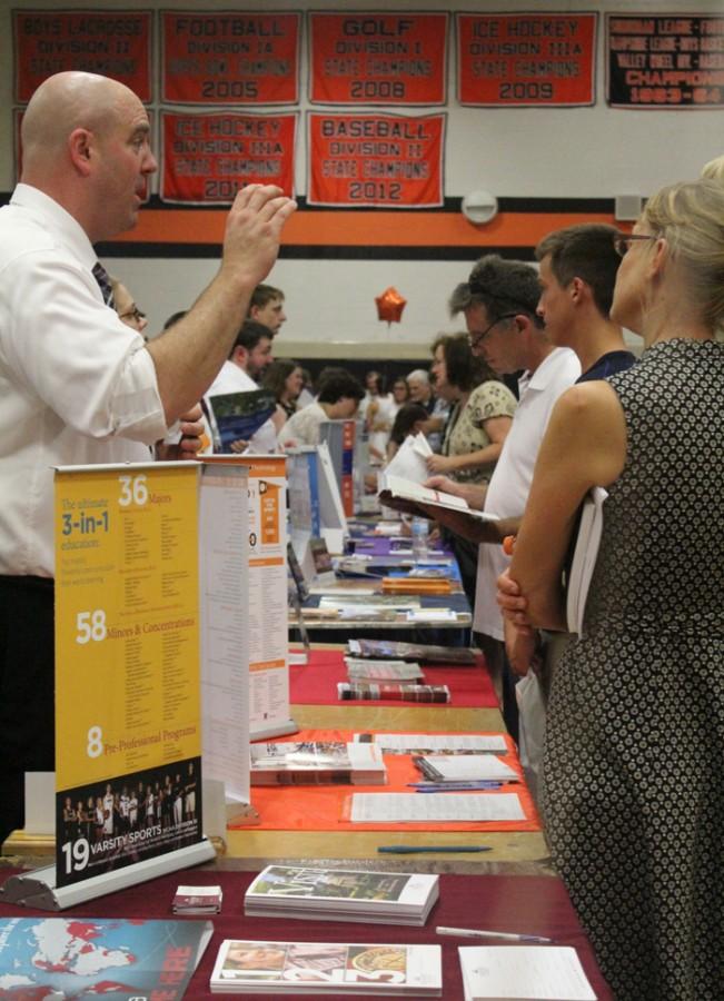 College representatives lined up to receive questions from students and families from western Mass