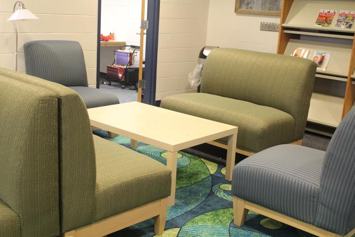 Chairs+and+couches+now+give+students+comfortable++seating+options+when+they+visit+the+library.