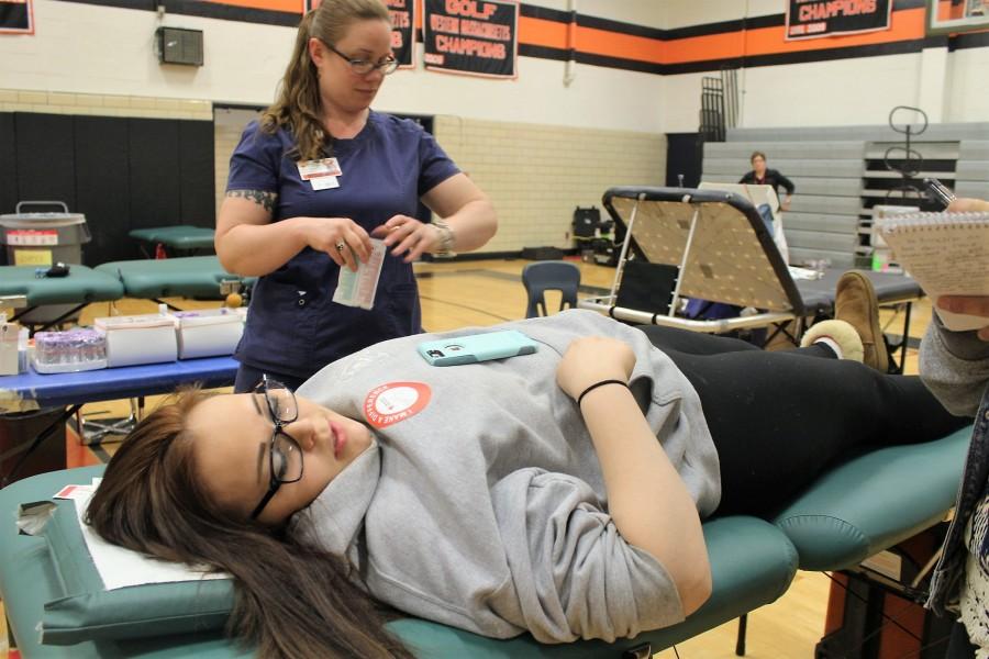 Emily Roberts donates blood