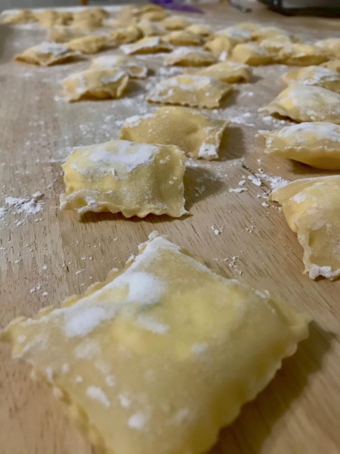 A few hours of work resulted in 8 dozen cheese ravioli.