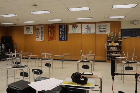South Hadley High Schools band room has been cleared out to be used as another classroom.